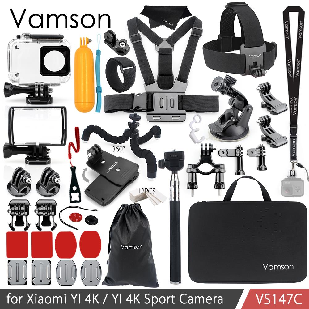 Kit de accesorios Vamson para Xiao YI 4 K, conjunto de trípode monopié con correa para trucos en la cabeza, adaptador de montaje para YI 4K + para cámara YI Lite VS147: VS147C