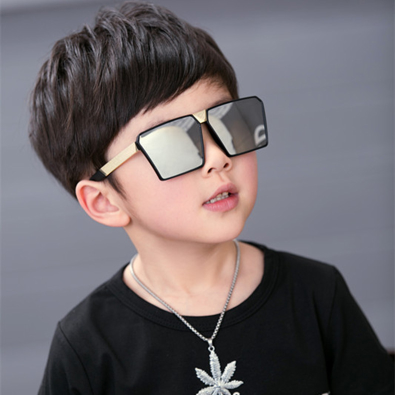 Klassiske firkantede solbriller piger drenge farverige spejl børn briller konkav form personlighed anti-uv street beat barn