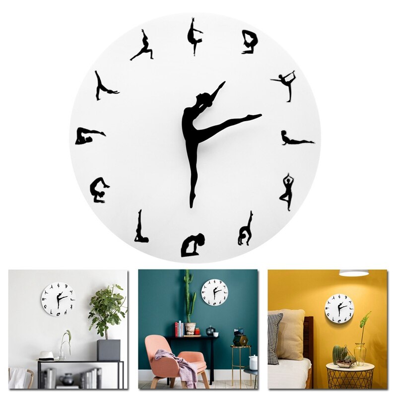 Timelike-horloge murale Yoga danse fille | Horloges en acrylique, 30x30 cm pour