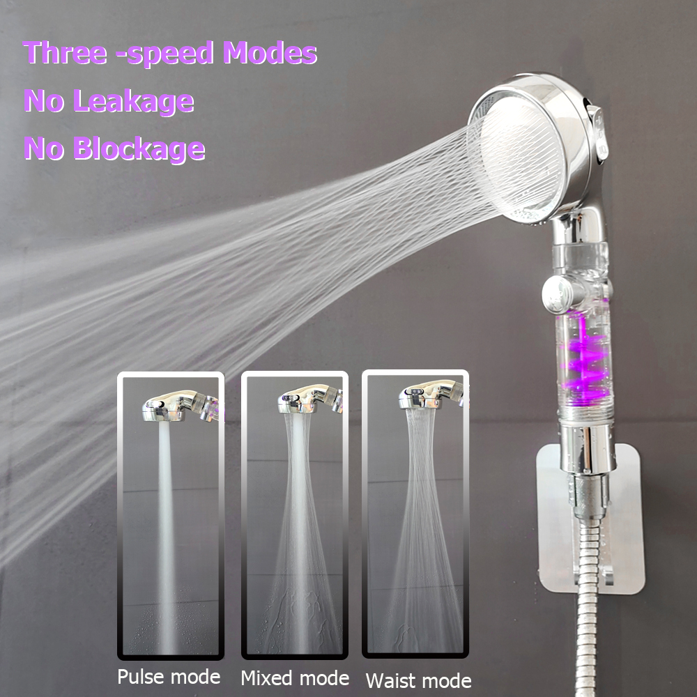 Zloog ABS Bathroom Handheld Shower Head with Stop Button Pressurized Turbo Nozzle Water Saving High Pressure Fan Shower Head