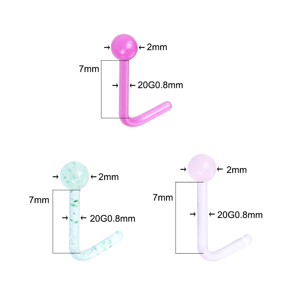 8 pz/lotto acrilico L forma naso perno pacchetto 20G colorato perno naso squillare impostato naso vite piercing Nariz lotto narice orecchino piercing