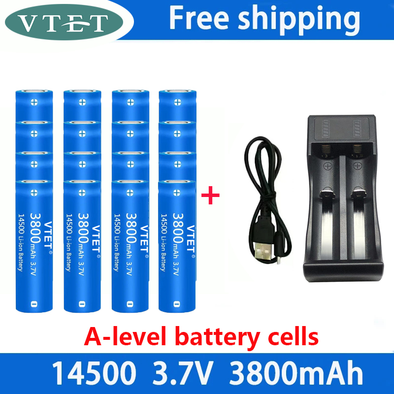 14500 3.7V 3800mAh Battery Lithium Ion Battery Used for Electric Toothbrush Razor Barber Rechargeable Battery with Charger: green