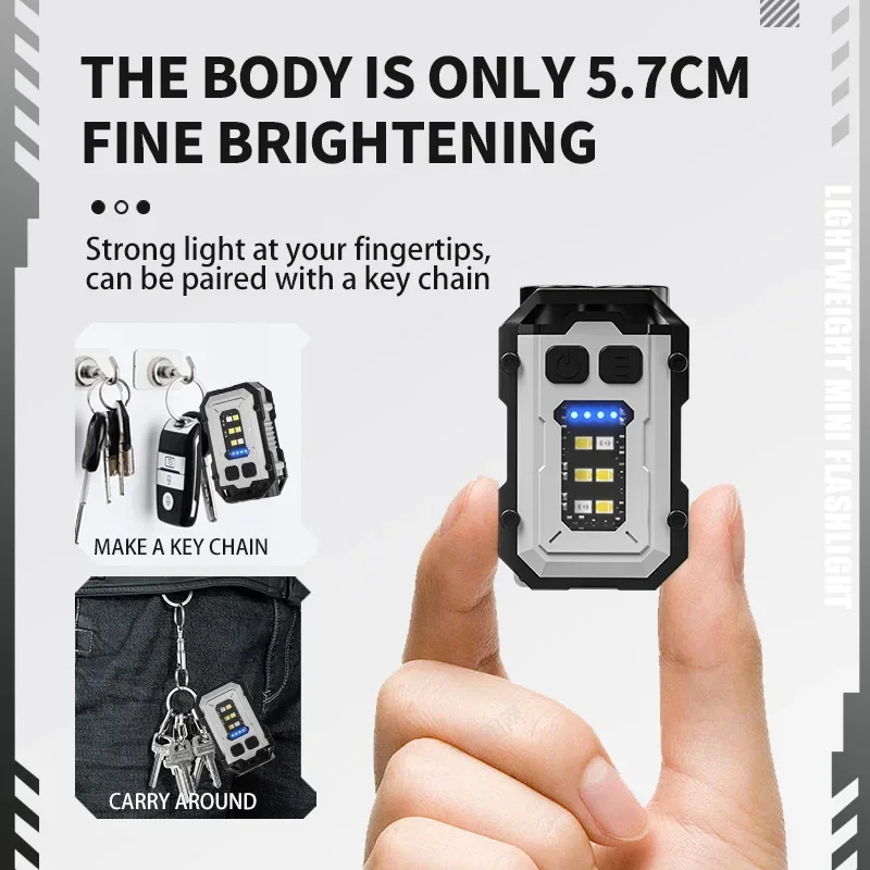 Mini nøgleringslommelygte med klips super lys lommelygte led magnetisk cob edc mini nøgleringslommelygte genopladelig
