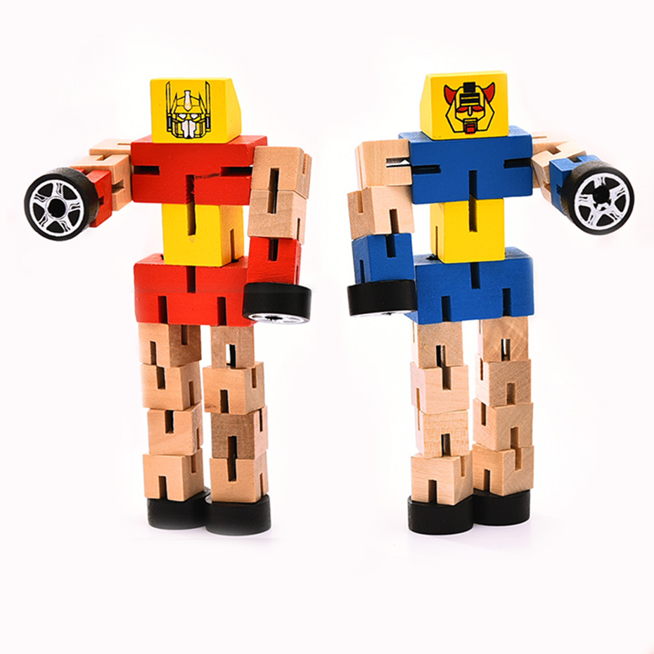 1pc Wooden Toys Wood Car Human Puzzle Shape-shifting Wood Robot Food Grade Materials DIY Crafts Accessories Nurse