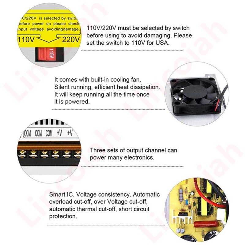 Transformador de iluminación para tiras de luz LED, transformador de 12V, 24V, 36V, 48V, 60V, 72V, 220 W, 8,3a, 10A, 12,5a, 16,7a, 25A, 50A, CA 110V/600 V