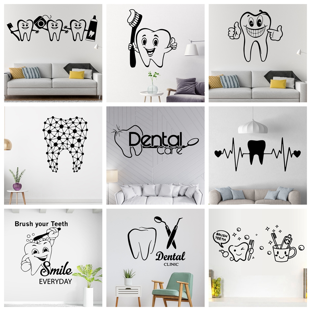 Brush Teeth Stickers Vinyl Wall Sticker For Dentist Shop Room Decor Waterproof Wall Art Decal наклейки на стену