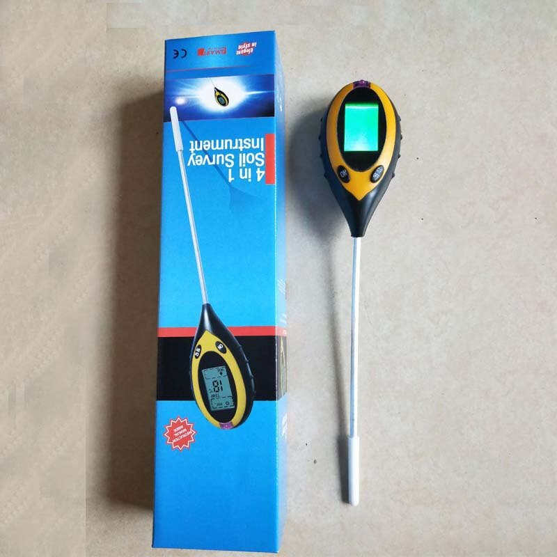 Medidor de humedad del agua del suelo 4 en 1, medidor de temperatura, humedad, luz solar, prueba de luz de jardín, medidor de humedad de flores, termómetro