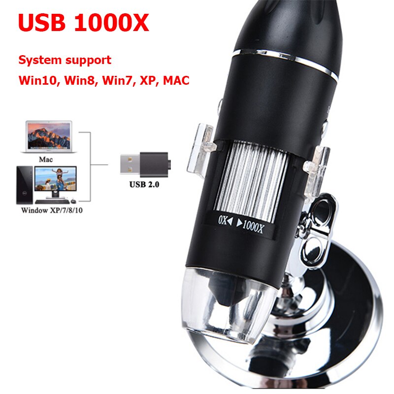 1000x / 1600x led usb digital mikroskop endoskop kamera mikroskop för mobiltelefon reparation hår hud inspektion: Usb 1000x