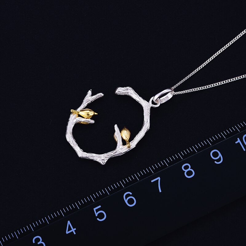 Lotus Plezier Echte 925 Sterling Zilver Natuurlijke Originele Fijne Sieraden 18K Gouden Vogel Op Tak Hanger Zonder Ketting Voor vrouwen