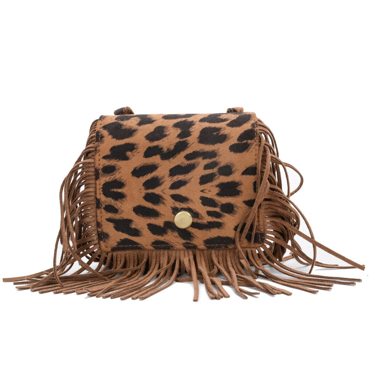 Mini bolso bandolera con borlas para niños y niñas, monedero, bandoleras: Khaki leopard