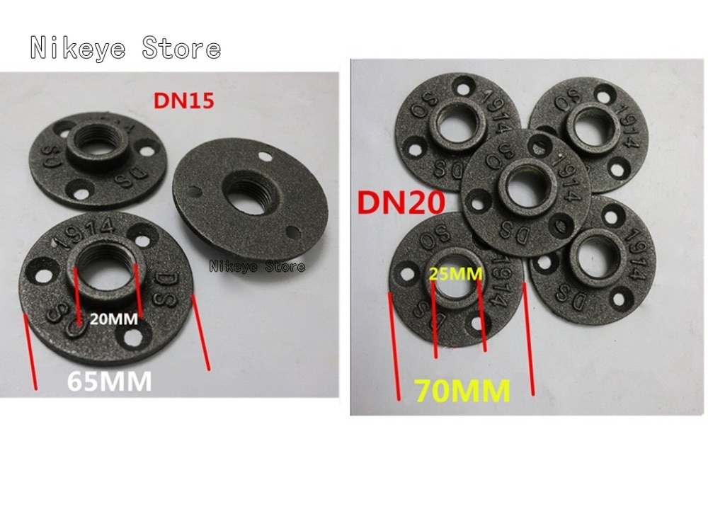 10pc Gewinde BSP Temperguss Rohr Armaturen Zauberstab Montieren Boden Antike 1/2 ",3/4" flansch Stück Hardware- Werkzeug Eisen Gießen Flansche