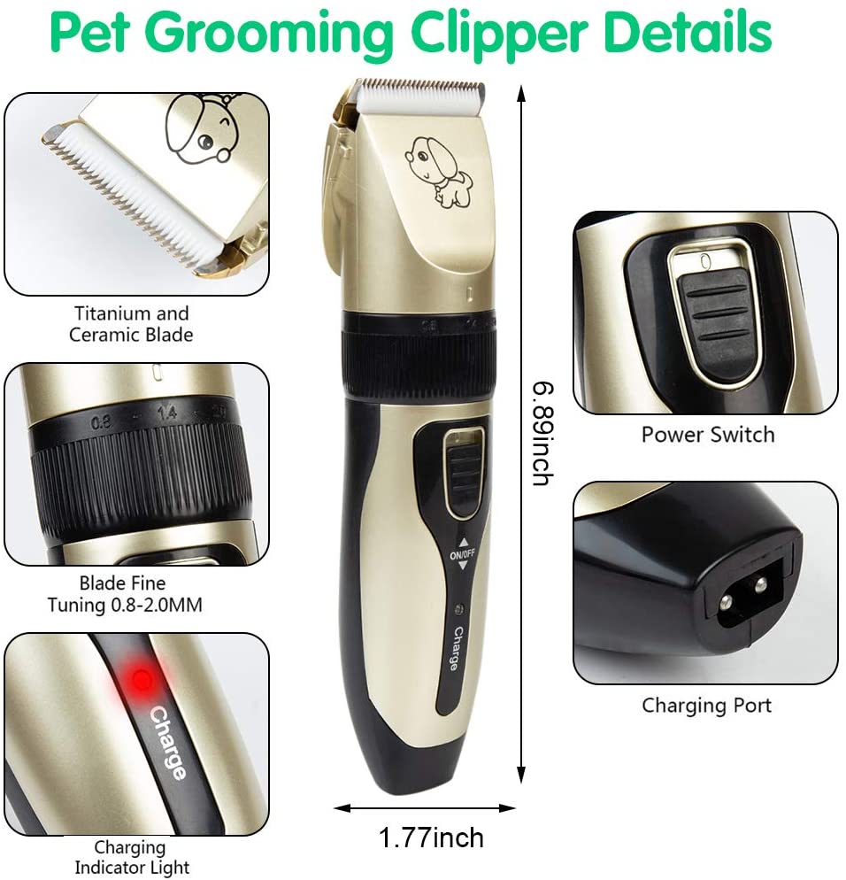 Dog Clippers Grooming Kit Electric Pet Clippers Low Noise Rechargeable Cordless Pet Hair Trimmer for Dogs Cats