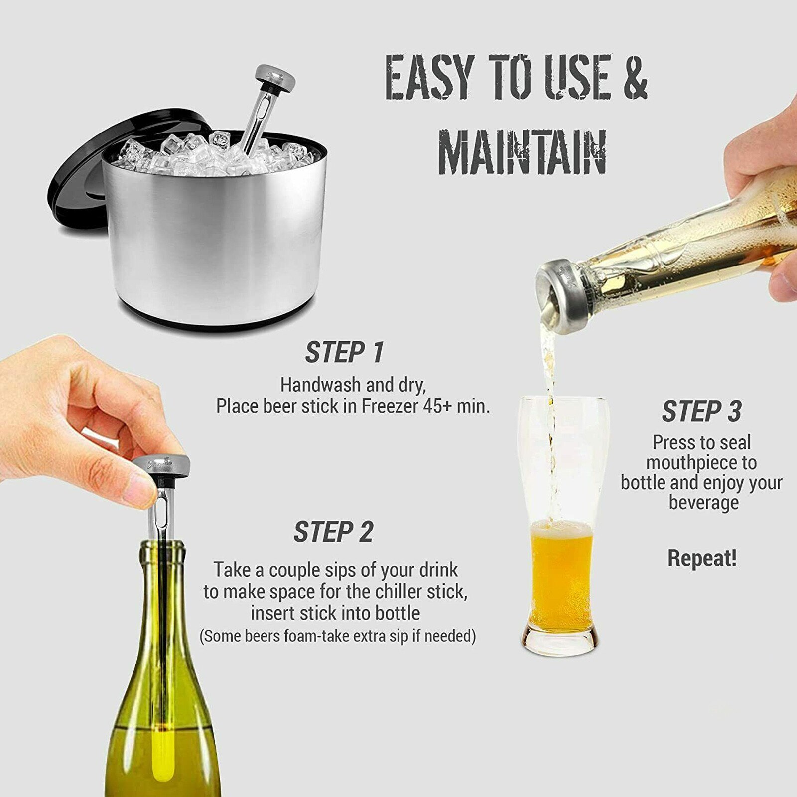 25# Portable Beer Cooler Ice Cold Wine Cooling Stick Chiller Stick Stainless Steel Beverage Drinking Chiller Kitchen Accessories