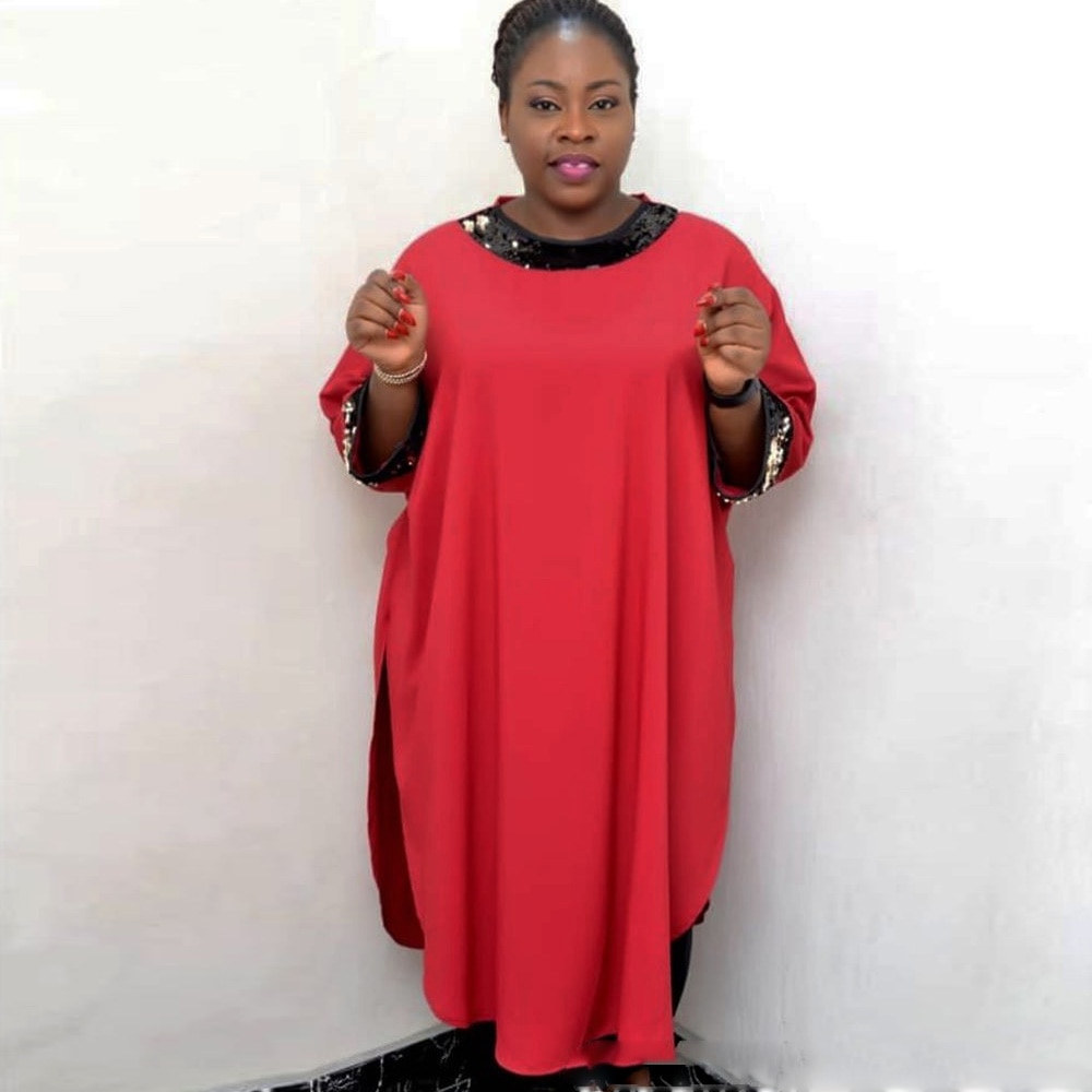 Plus Size Traditional African Clothing Oversized Loose Casual Sequined Sequins Solid Dashiki Dress Kanga Bazin Clothes