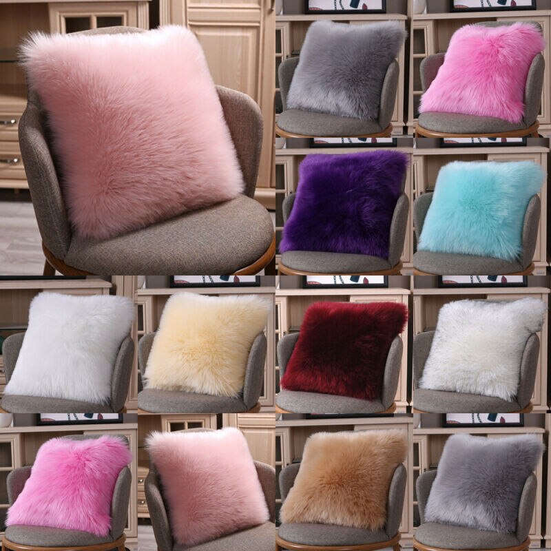 Faux Fur Fluffy Pluche Zachte Sofa Sierkussen Cover Kussen Case Solid Home Decor Woonkamer Slaapkamer