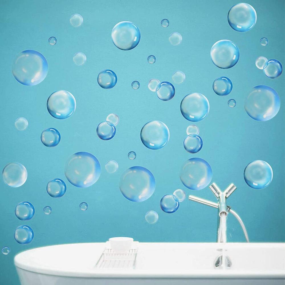72Pcs Pvc Blauwe Bellen Cirkel Diy Wall Art Kids Badkamer Washroom Douche Tegel Verwijderbare Thuis Sticker Muurschildering Decoratieve Stickers