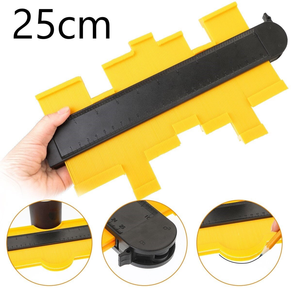 12/14/25cm Contour Gauge Plastic Profile Copy Contour Gauges Standard Wood Marking Tool Tiling Laminate Tiles General Tools: 25cm yellow