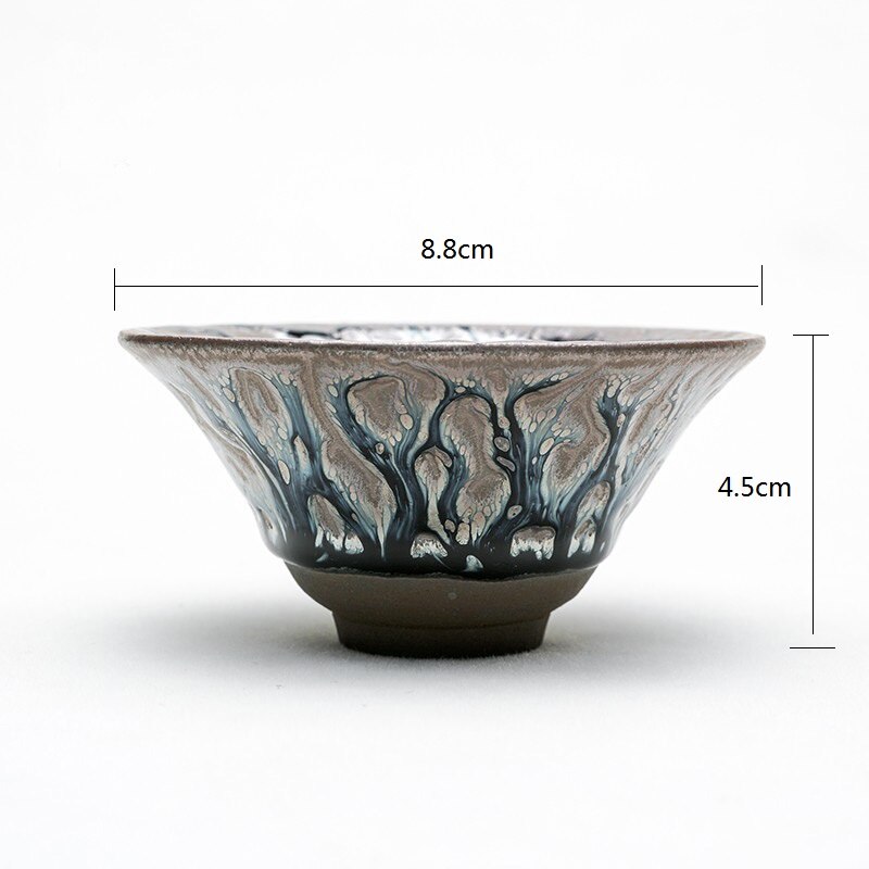 Jianzhan Unique Tree Style Handleless Tea Cups Grey Clay Tenmoku Glaze for Japanese Tea Ceremony Collection Decoration: style 2