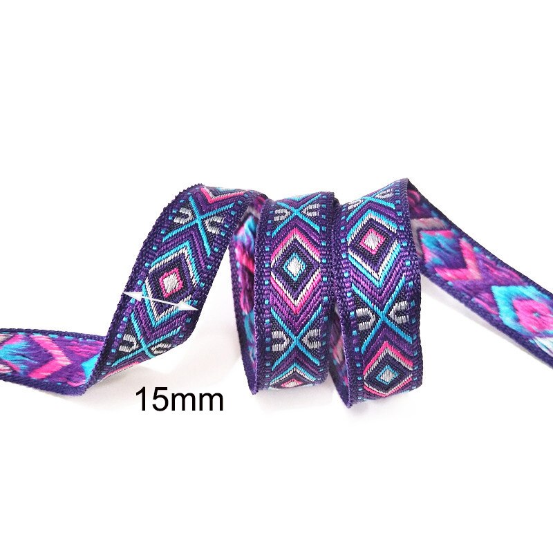 Cintas de Jacquard geométricas para ropa, cintas decorativas, accesorios de costura DIY, 15 yardas, 1,5/1,8 cm, AP374: 15mmpurple
