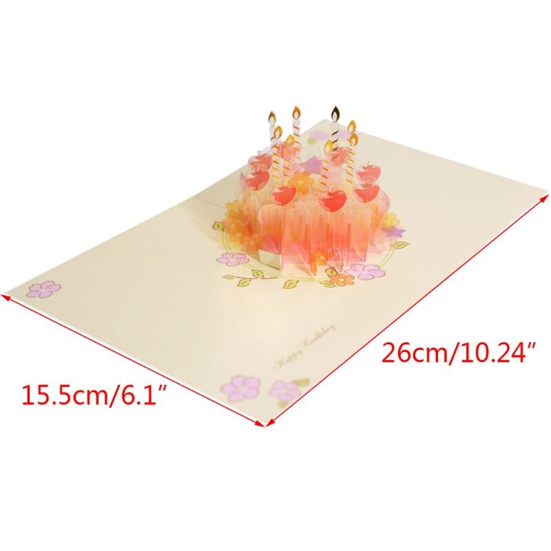3D Pop-Up Birthday Cake Greeting Card Postcards Invitations with Envelope QX2E