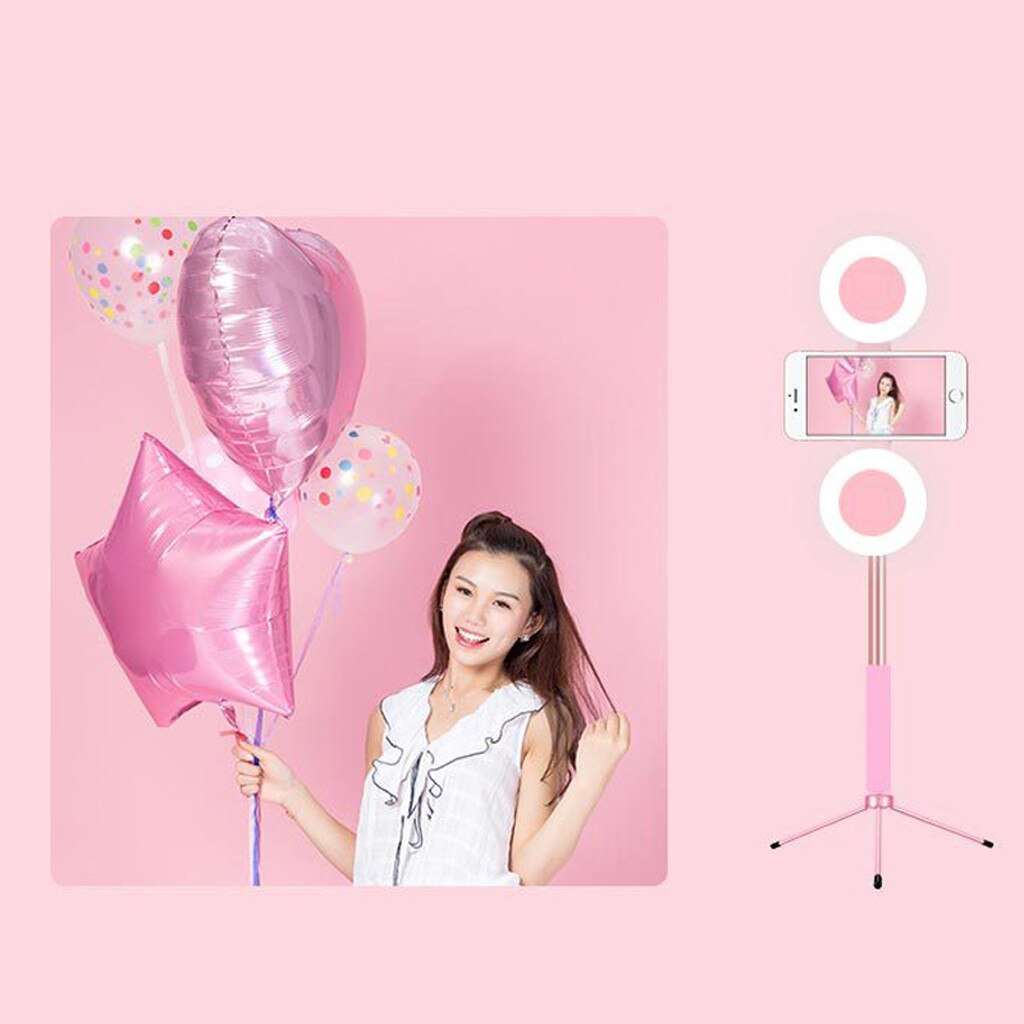 Extendable bluetooth Selfie Stick with LED Ring Fill-Light Foldable Live Tripod