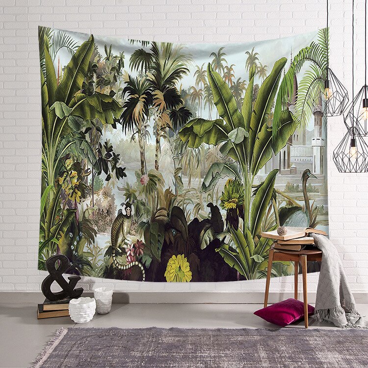 Wall Hanging Tapestry Wall Background For Traval Camping Tapestry Boho Flower Green Plant Print Tapestry: 200x150cm / Purple Grey