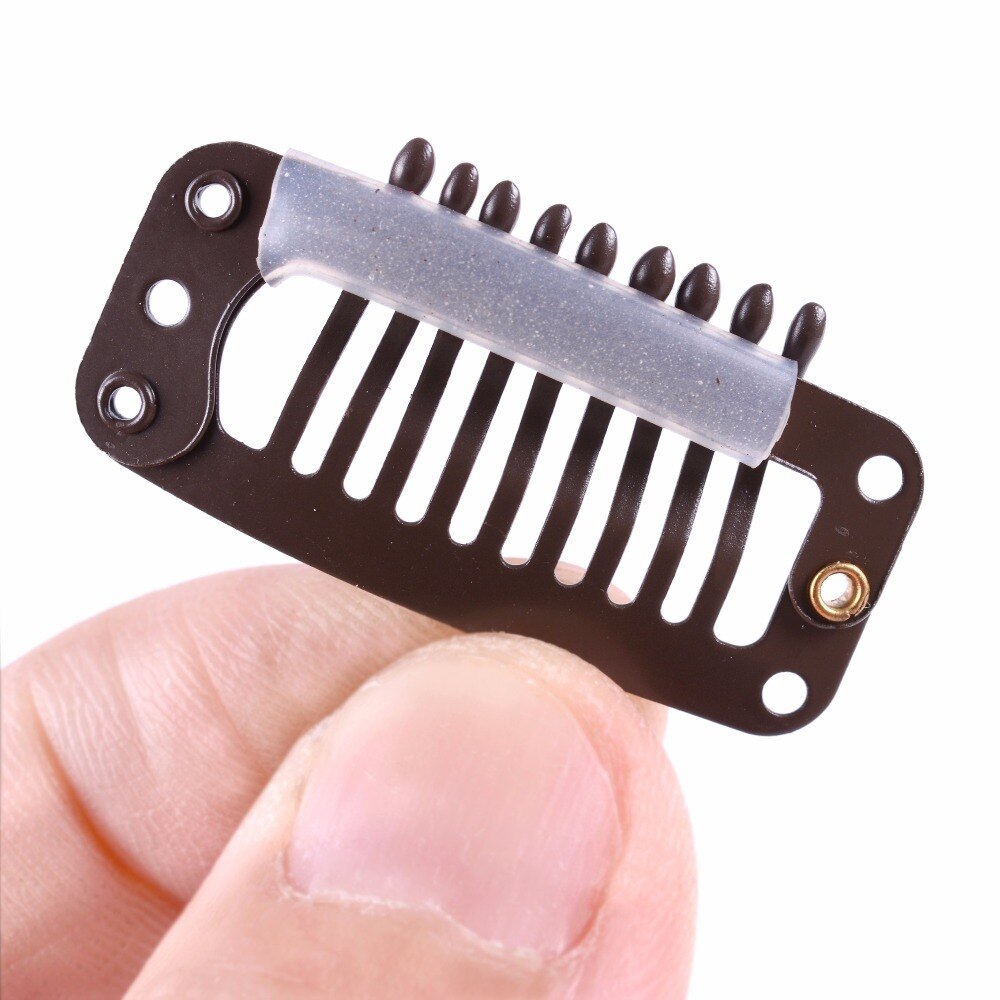 12 PCS 32mm 9-Teeth Hair Extension Clips Snap Metal Clips With Silicone Back For Clip in Human Hair Extensions Wig Comb Clips