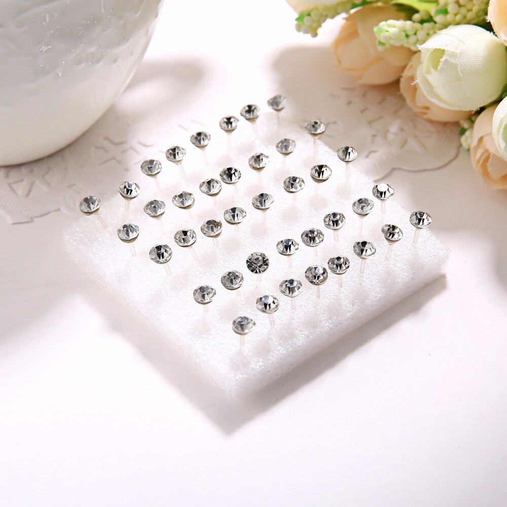 20 Paare 2mm Weiß Kristall Zucht Ohrringe einstellen 1Kasten Strass Ohrringe Bausatz Hochzeit Party Denkmal Schild Jewlry für Frauen