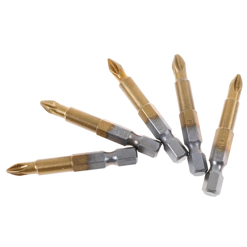5pcs/set Anti Slip Electric Screwdriver Bits 1/4" Hex Shank Titanium Coated Screwdriver Bits PH2 50mm