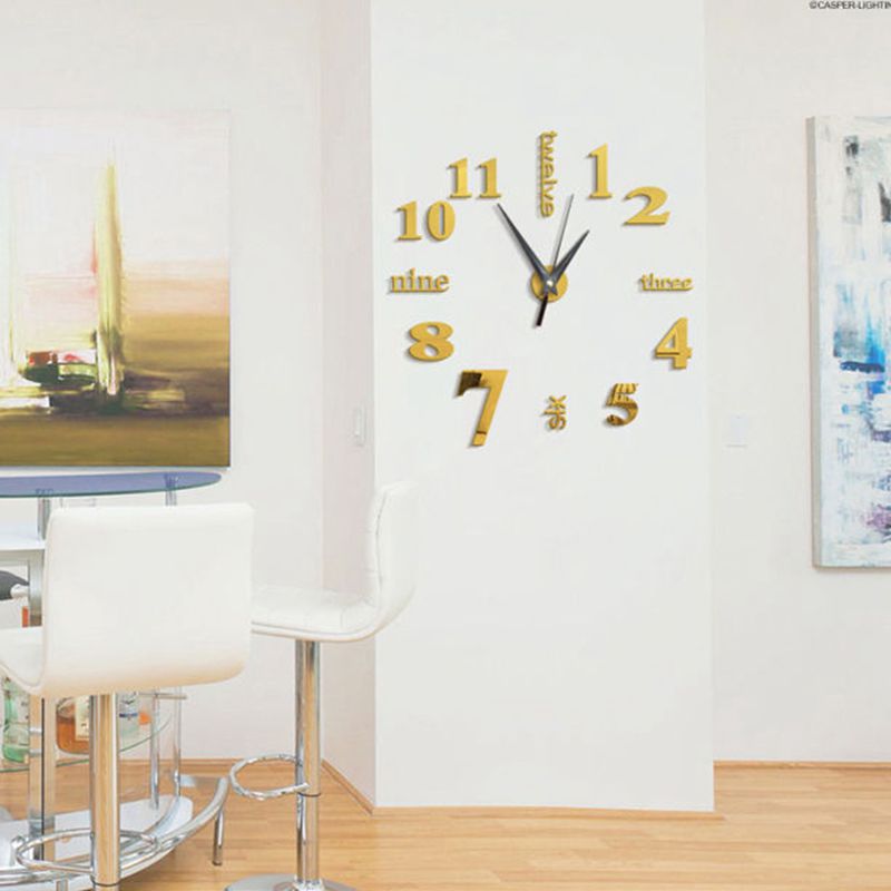 3D grande horloge murale miroir autocollant grande montre autocollant décor à la maison Unique bricolage or