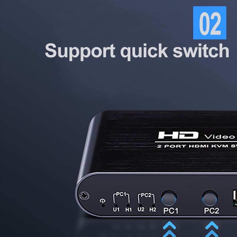 Oullx  hd 4k hdmi usb kvm switch pc deling tastatur mus hurtigtast skriver plug and paly out usb box video display switch splitter