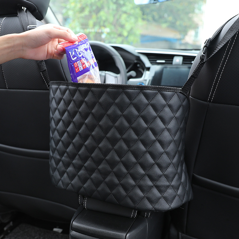 Auto Handtas Houder Luxe Lederen Autostoel Opbergtas Organizer Multi-Zakken Universele Bling Crystal Opbergen Opruimen Auto Goederen: black