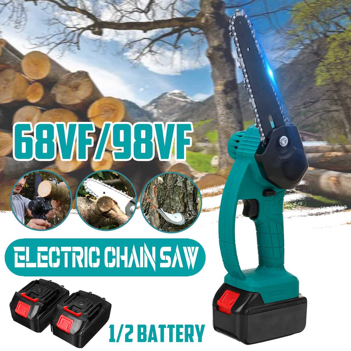 6 Inch 2400W Elektrische Kettingzaag Mini Elektrische Kettingzaag Snoerloze Elektrische Snoeizaag Draagbare Elektrische Zaag 68V / 98V Eu Plug