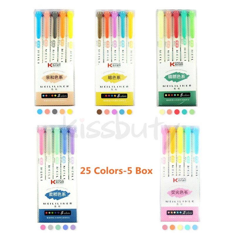 25 farver highlighter mildliner liner dobbelthovedet highlighter pen krog pen sød kunstmærke pen skole & kontor papirvarer: 25 farver -5 kasse