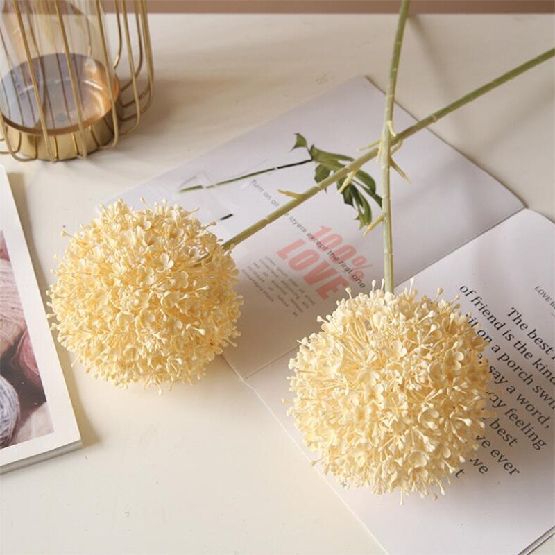 5pcs Artificial Alliums Stem Plastic Colorful Giant Onion Ball Flower Branch for Wedding Centerpieces Floral Decoration: Light Yellow