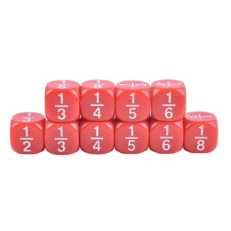 10 PCS/Set 16*16 mm White Fractional Number Funny Dice Education Game Accessory: Red