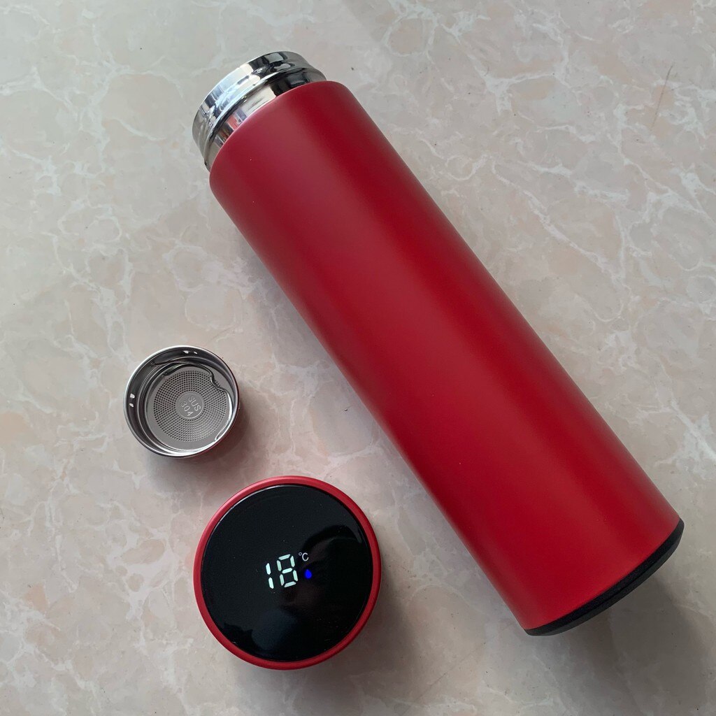 LED Temperature Display Vacuum Thermal Flask 304 Stainless Steel 13 Colours thermos bottle cute water bottle thermos mug: Red