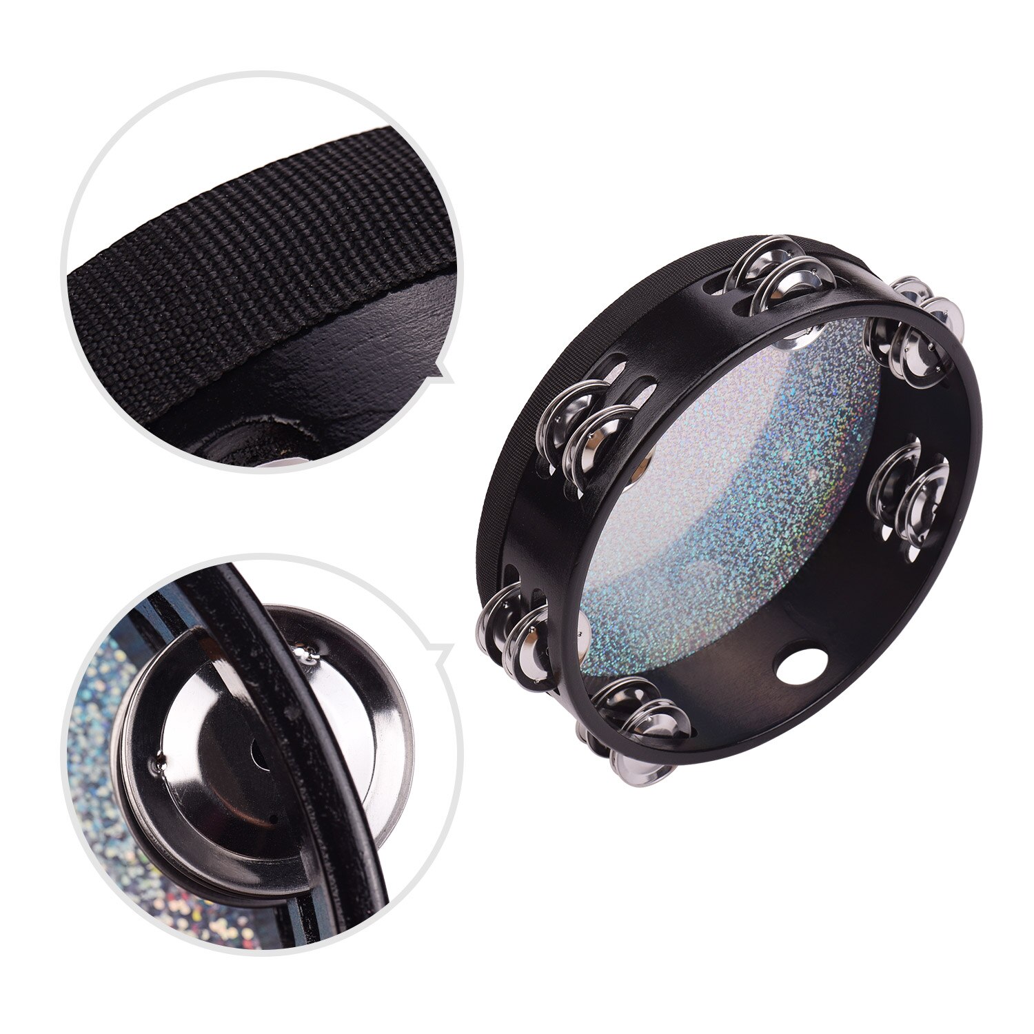 10 zoll Holz Radiant Tamburin Handbell Hand Trommel mit Doppel Reihen Jingles Glänzende Reflektierende Trommel Kopf Percussion Instrument