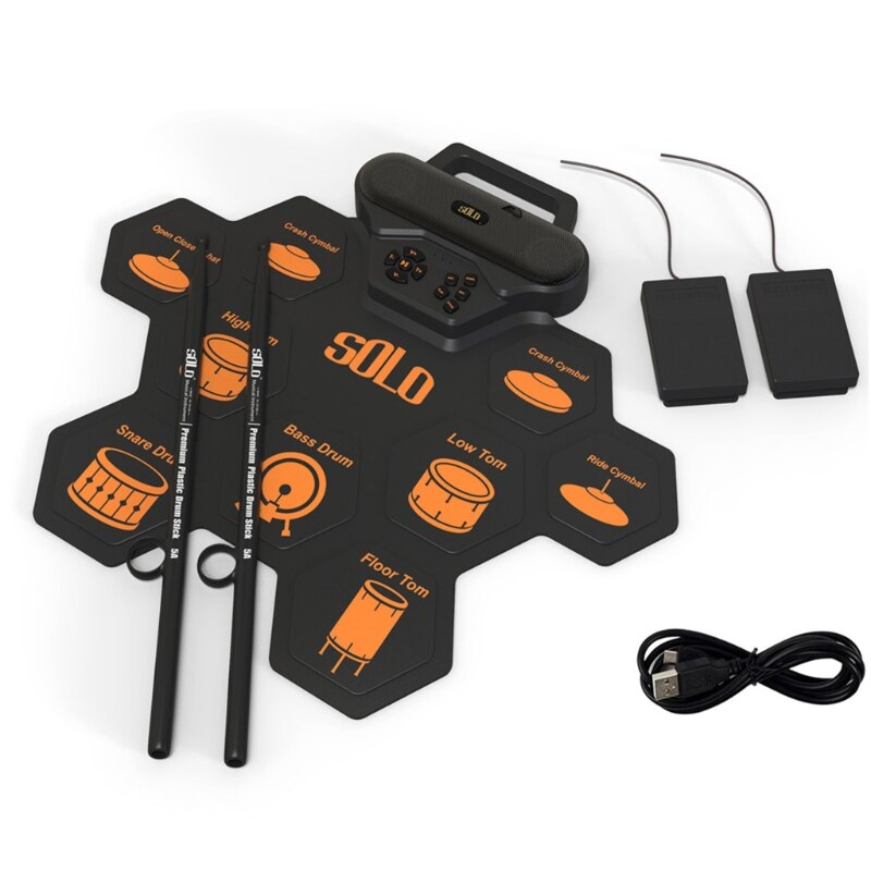 Electric Drum Set for Beginners kids, Digital Portable & Roll up Practice Drum Pads Midi Drum kit with Headphone Jack Pedals