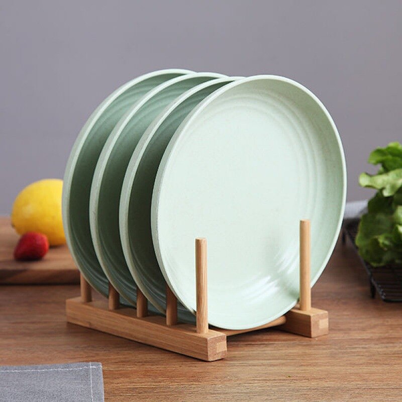 4 Pcs Wheat Straw Cutlery Plate Household Dish Plate Set Fruit Plate Dish Cooking Plate 9 Inches: Green