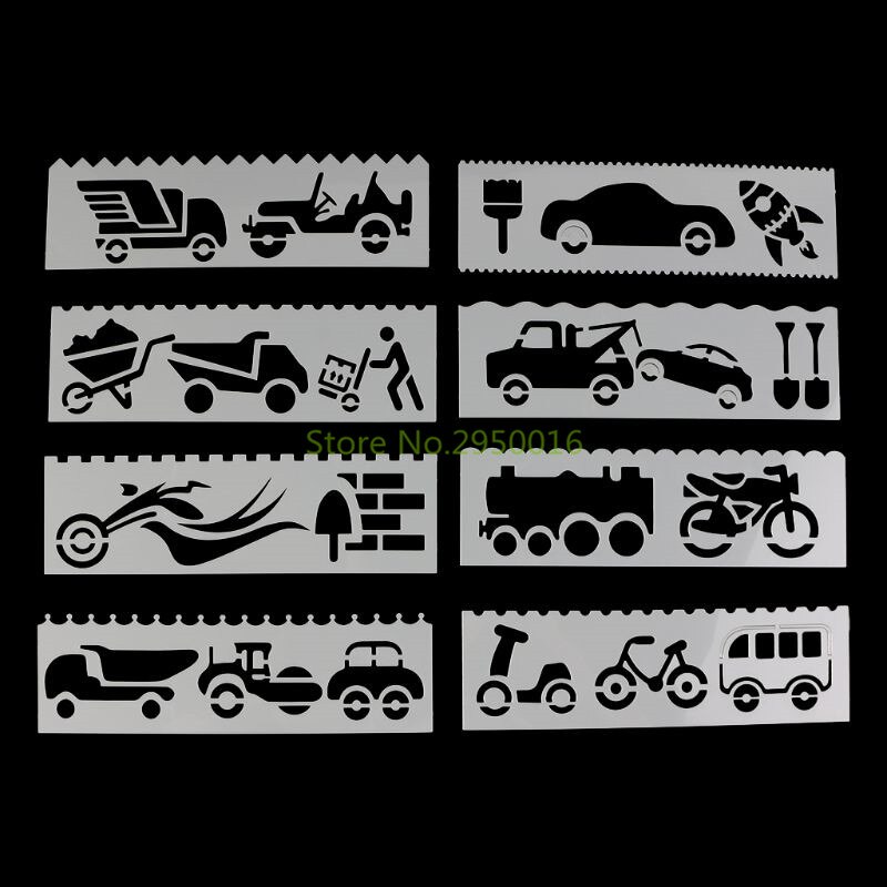 8Pcs/set Kids Plastic Drawing Template Rulers Stencils DIY Painting DIY Making School Stationery Supply Tools Craft 8 Types C26: Car