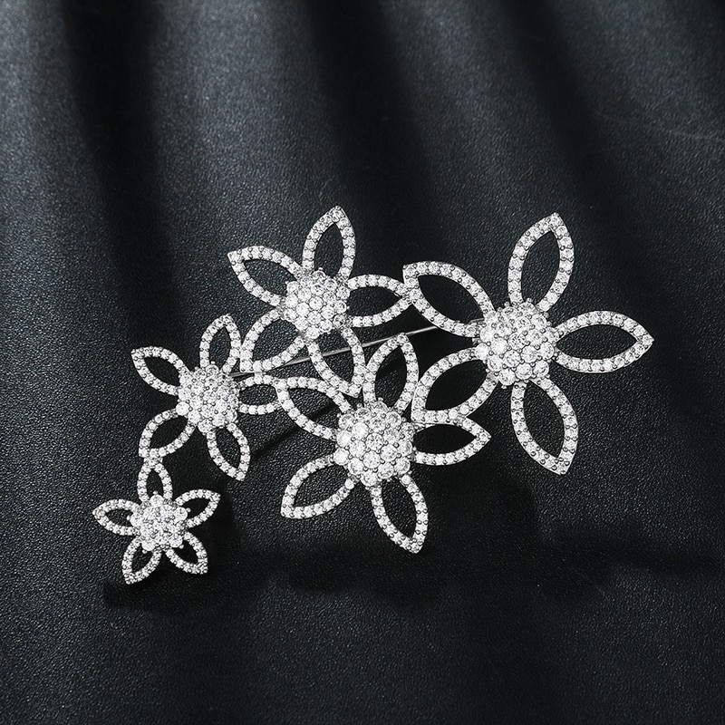 WEIMANJINGDIAN Shinning Cubic Zirconia CZ Crystal Micro-pave Flowers Brooch Pins for Women or Wedding