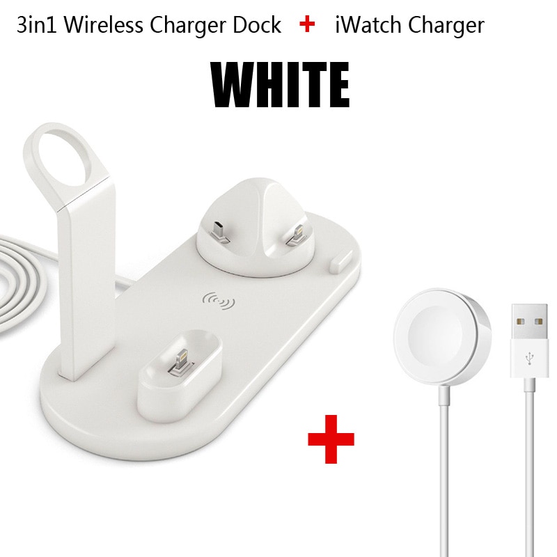 6 in 1 Wireless Charger Stand Mobile Phone Quick Charge Dock Micro USB Type-C for iPhone iWatch 5 4 3 Airpods Wireless Charging: Watch 3in1 White