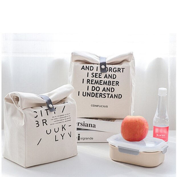 Lancheira térmica feminina, bolsa de lona portátil funcional com listras para alimentos, para crianças, piqueniques