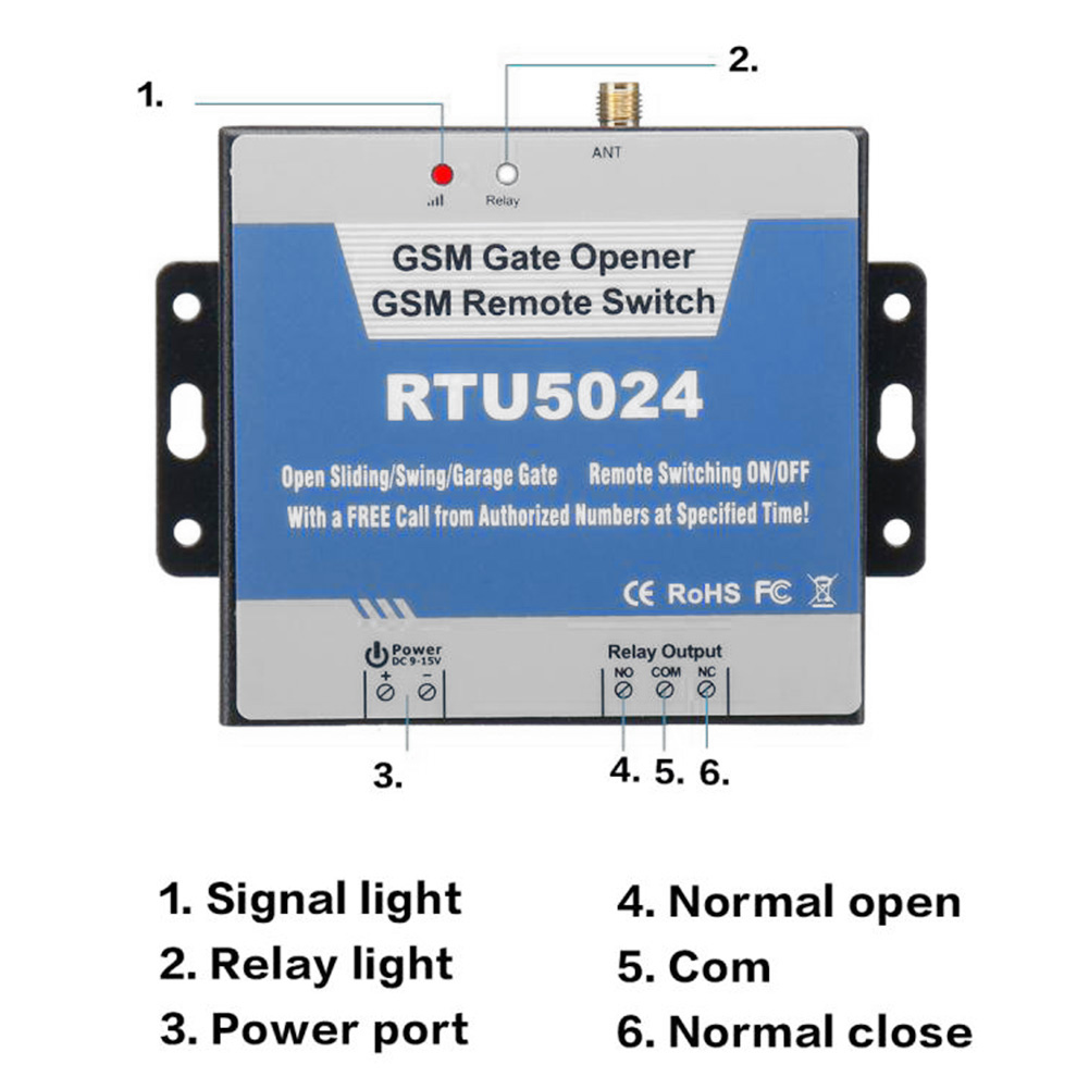 RTU5024 GSM Gate Relay Switch Kits 850MHz 900MHz 1800MHz 1900MHz Remote Control Wireless Door Access Opener with Antenna