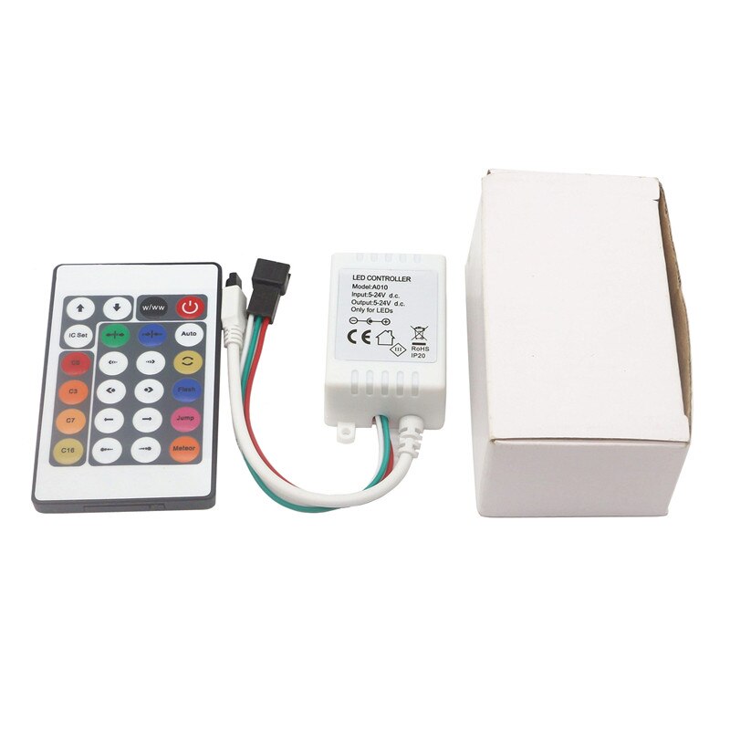 WS2811 WS2812B Pixel LED 24key IR Remote Controller DC5-24V A010 Full Color Addressable RGB Pixel Strip Light Controller