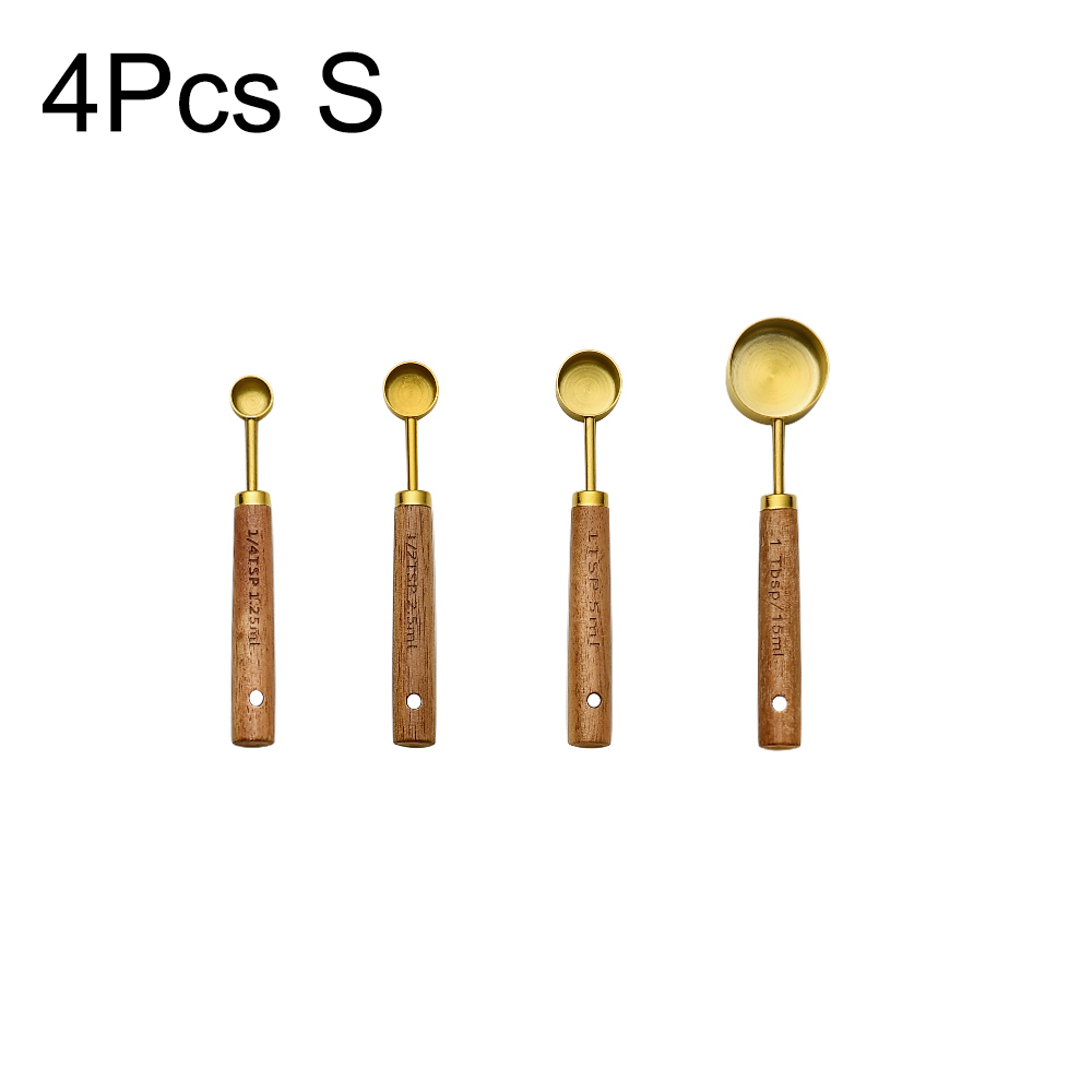 Gold Holzgriff Edelstahl Messbecher Löffel Backwerkzeuge Kaffee Messlöffel Set Barkeeper Maßstab Zubehör: Orange