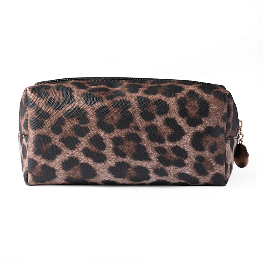 Material de oficina para escuela, , estuche para lápices de leopardo, bolsa de cosméticos Kawaii de PU, caja de lápices de arte portátil, almacenamiento de papelería: Leopard-Dark