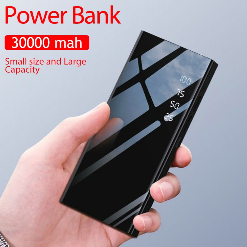 30000mAh 2 USB Power Bank Portable for IPhone Xiaomi Samsung Mobile Phone LED Power Bank External Battery Charger Power Bank