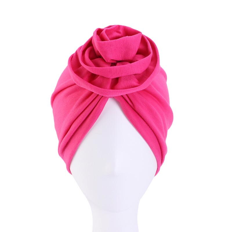 Soild Floral Floral Women Turban Hat bohemian top flower turban african twist headwrap Ladies Hair Accessories India Hat: rose red